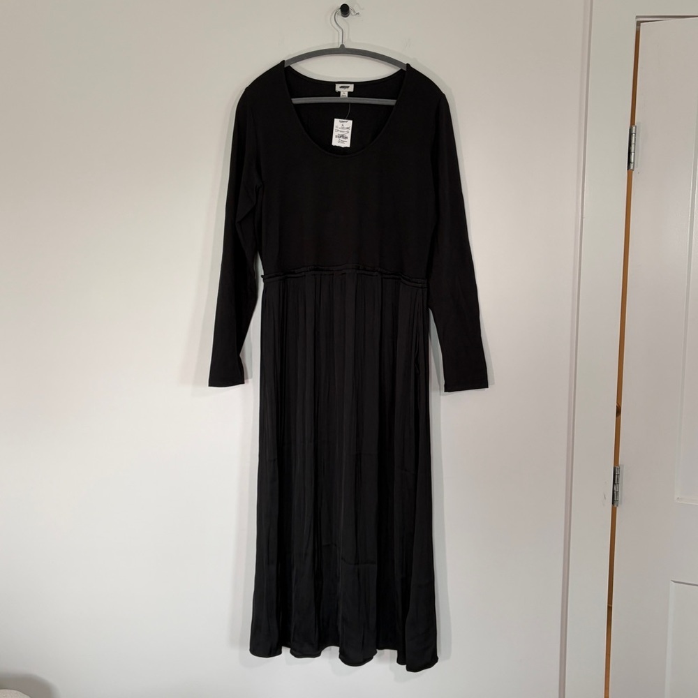NWT J Crew long sleeve black midi maxi dress cotton satin scoop neck mixed media - Picture 4 of 12